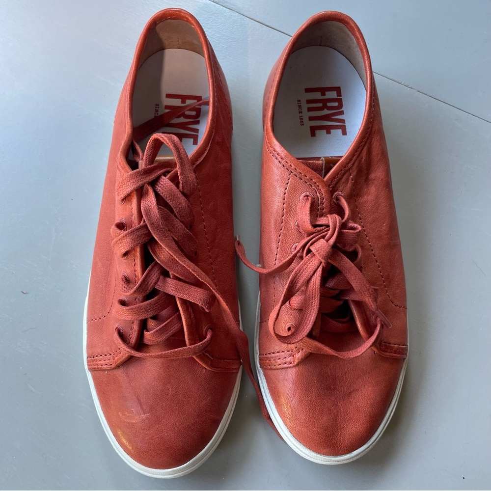 Frye Maya Low Lace Sunset Orange Leather Sneakers - sz 7
